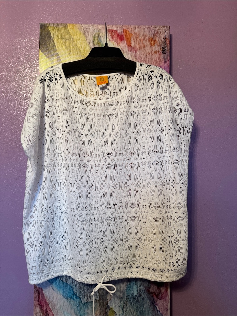 Ruby Rd. White Crochet Lace Short Sleeve Top